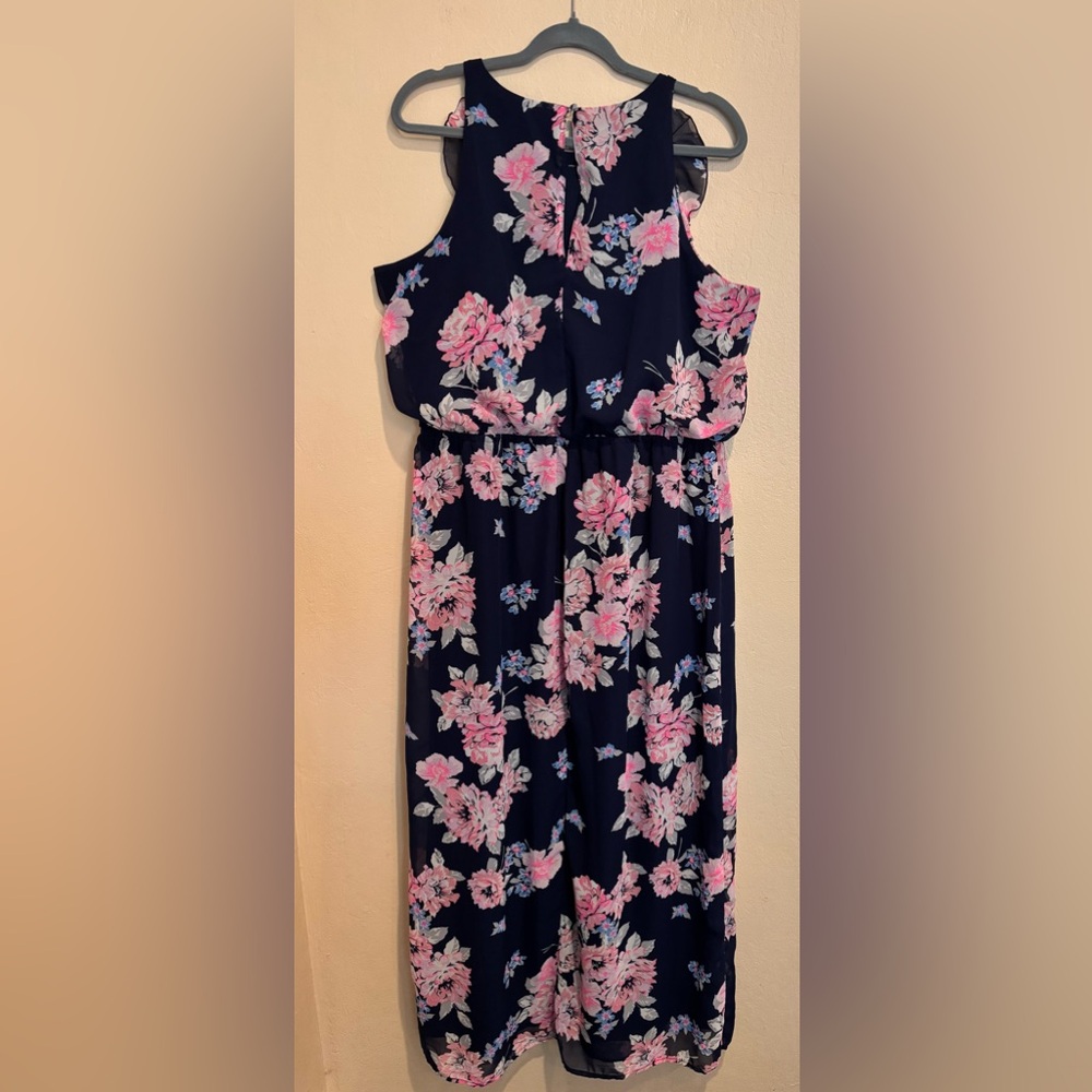 Navy Blue Floral Summer Dress, Drop Waist, Halter Style, Maxi Girlie Old Navy XL - Picture 3 of 6